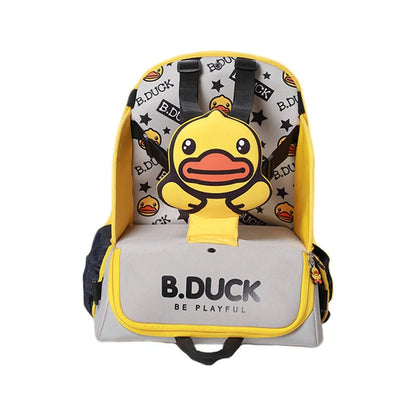 Multifunctional baby bag with portable child dining chair in yellow, animal print design