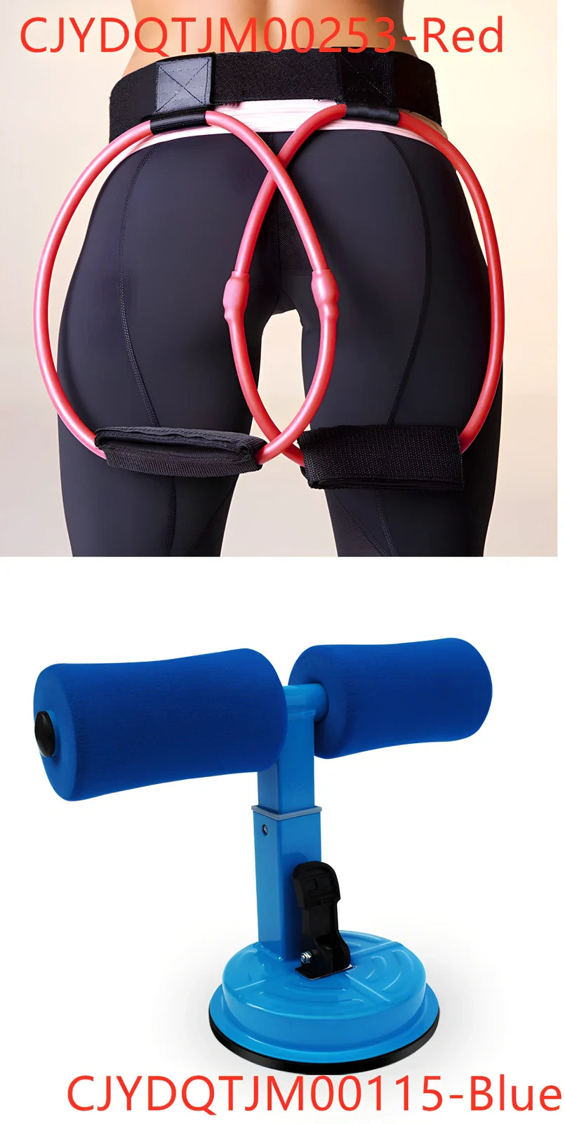 Women's adjustable waist resistance band with colour-coded latex tubes and pedal exerciser foot straps