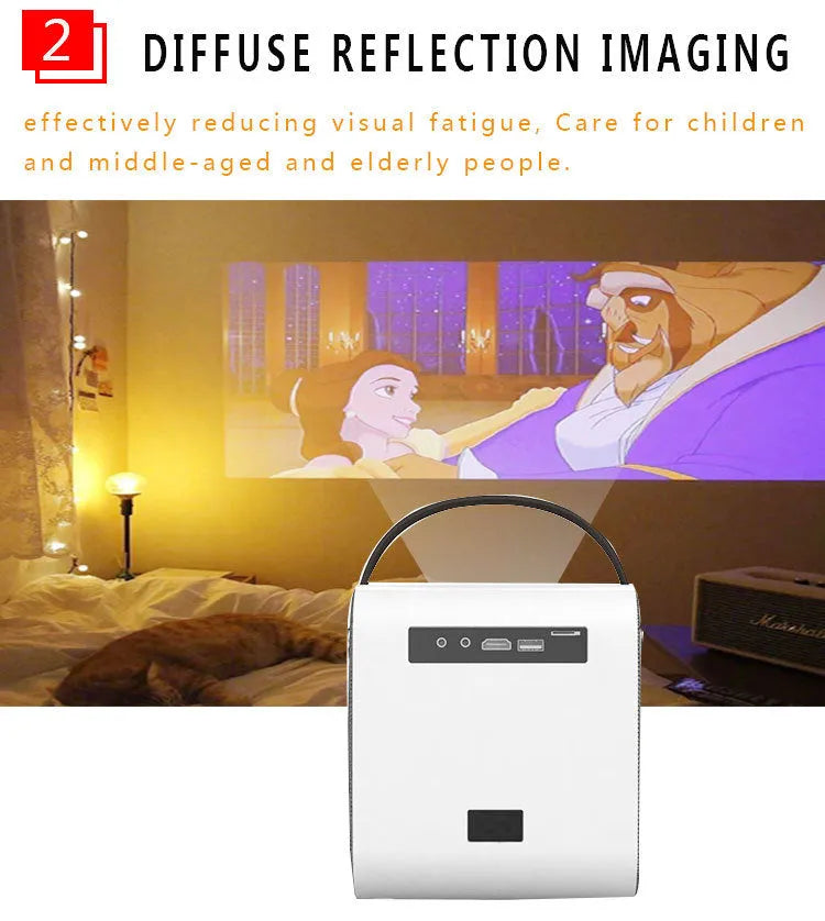 1080P HD portable LCD projector in White with wireless projection support and 3000 lumens