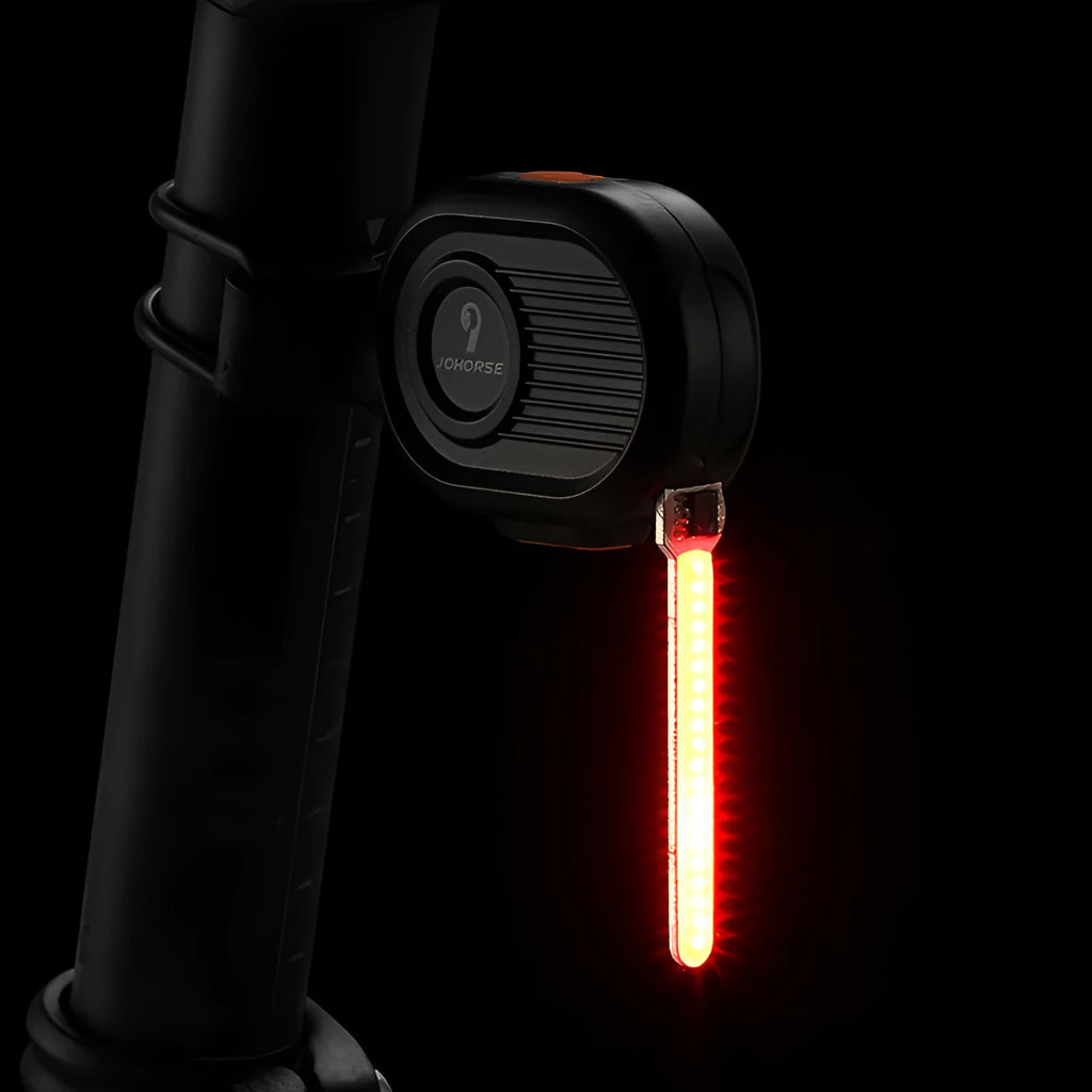 Bicycle taillight showing waterfall light effect with water drop pattern in chosen colour
