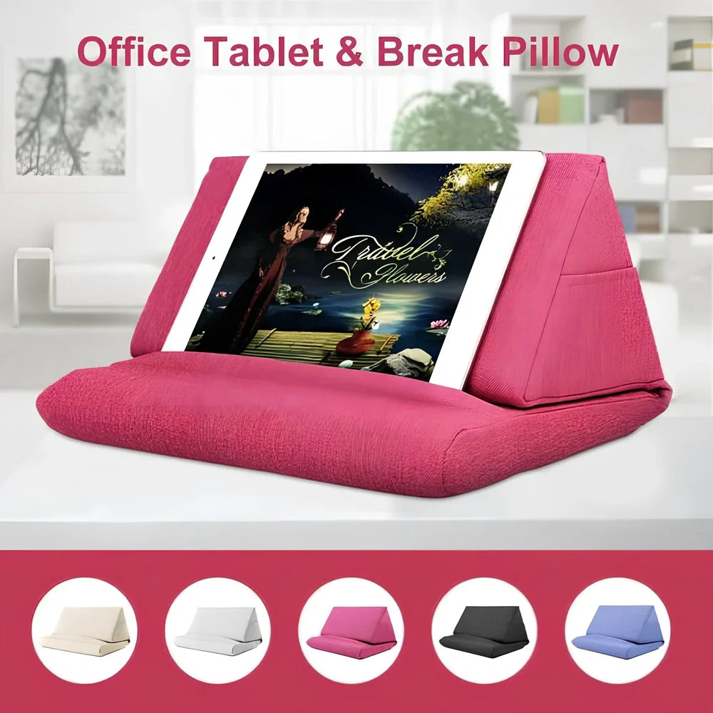 Candy-shaped beige tablet support pillow made of slow rebound foam, height over 25cm, for stable phone and tablet holding