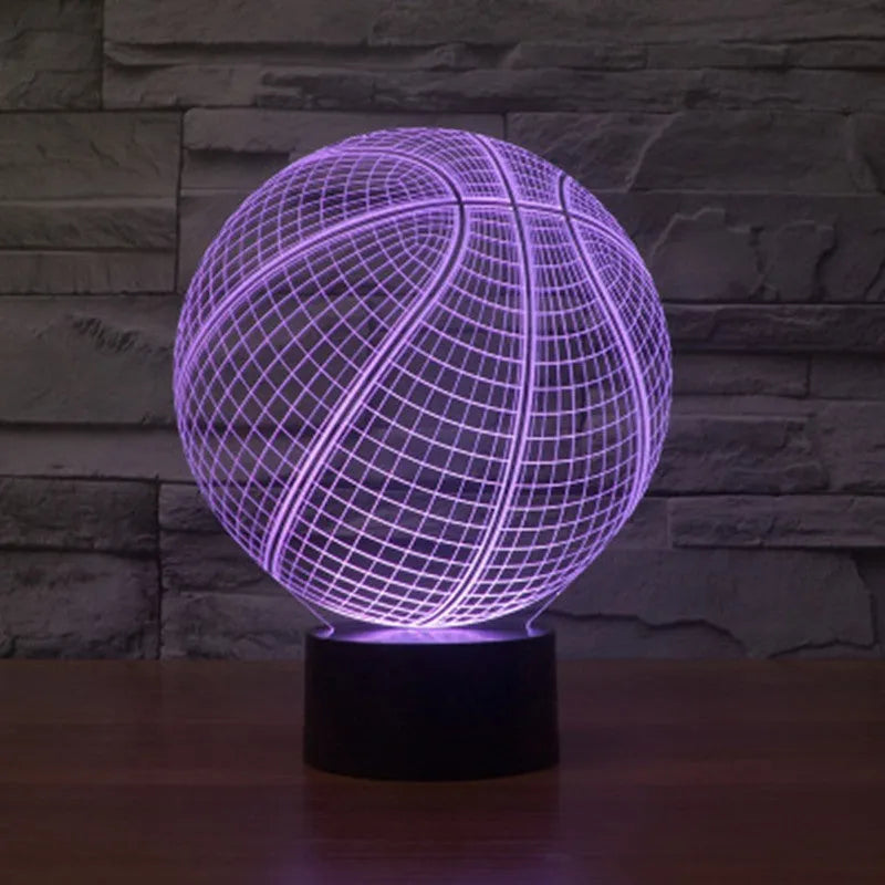 Basketball 3D Illusion Lamp LED night light showing floating basketball effect with colour modes