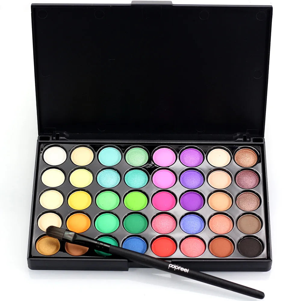40 colours waterproof glitter eyeshadow palette in compact 50x100x10mm case with fashion minimalist trim design