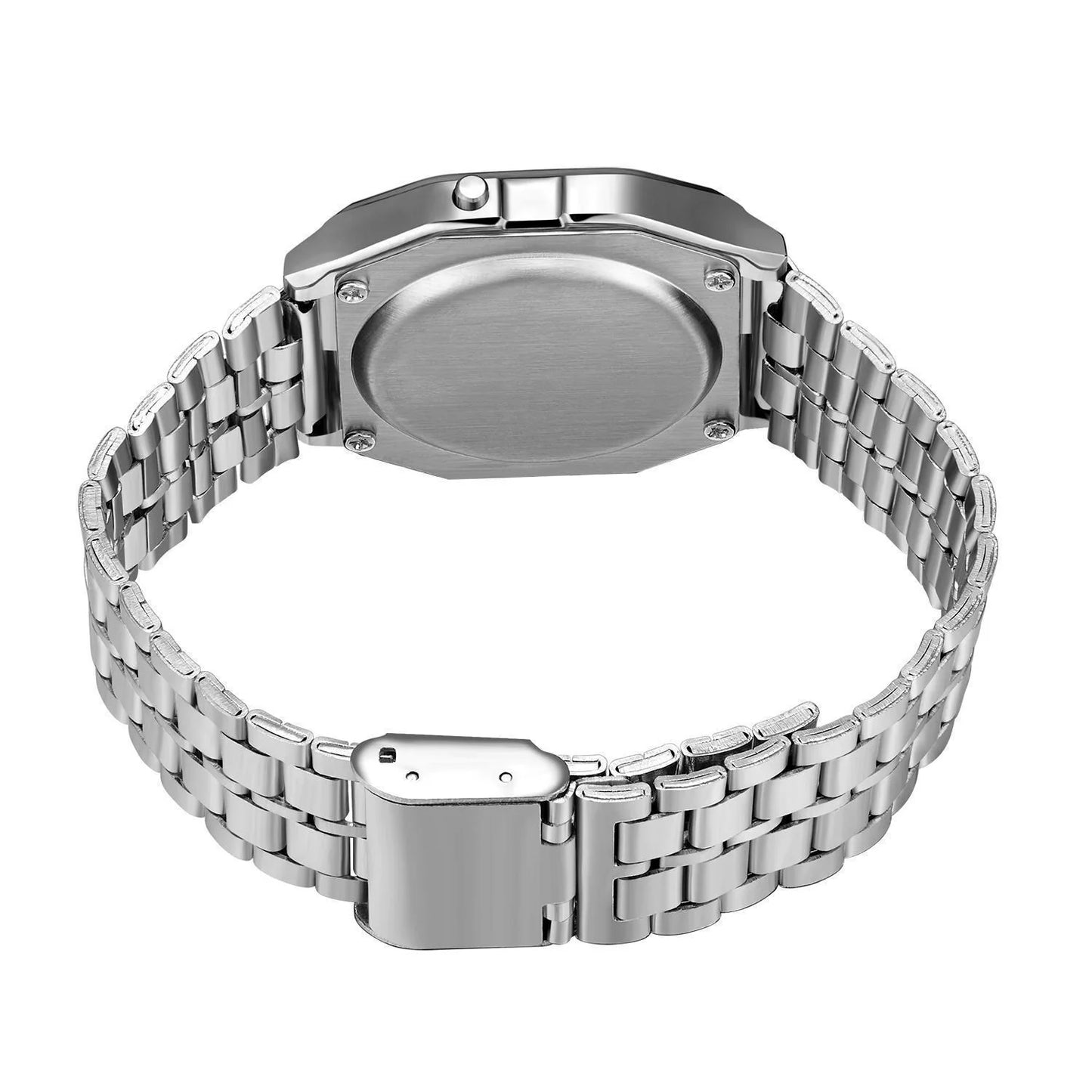 WR F91W Steel Band Electronic Watch with square dial and stainless steel strap