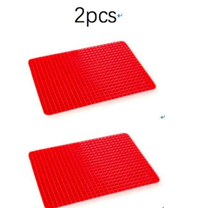 Red silicone pyramid cooking mat with grid for oven and BBQ, 39.5x27.5x1cm