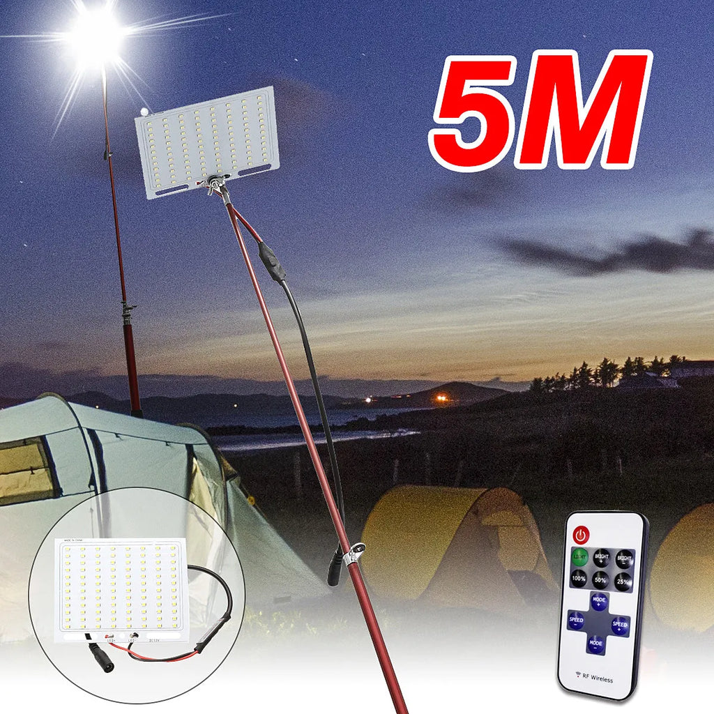 White LED fishing rod light unit with telescopic pole and remote control for outdoor use