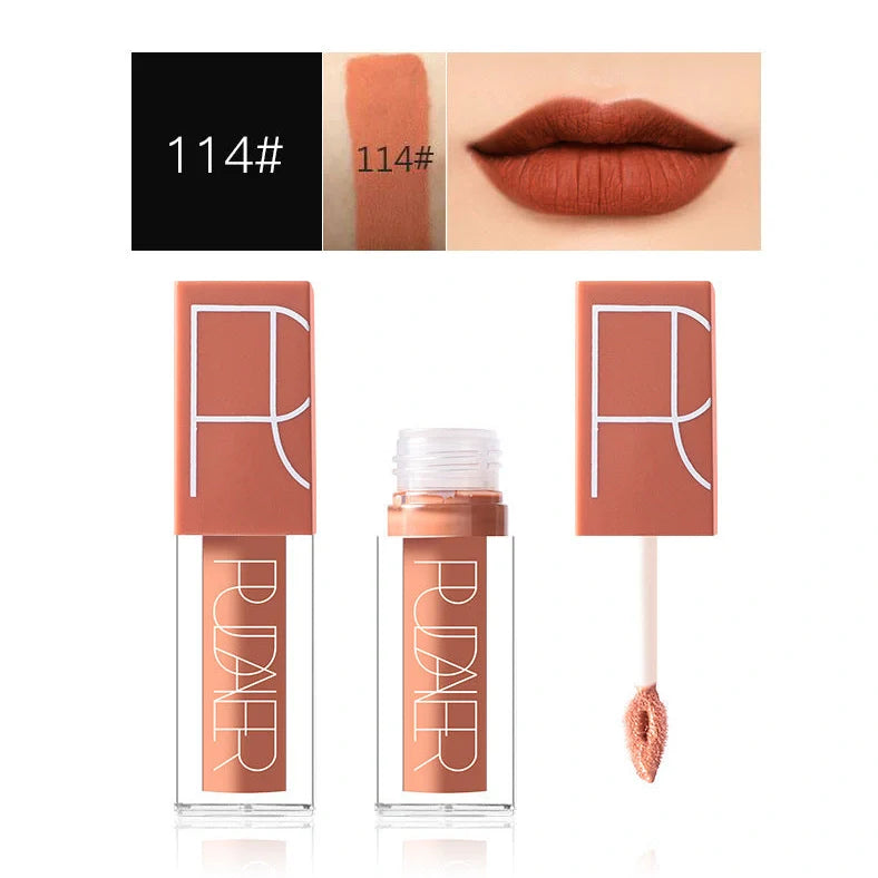 Velvet liquid lipstick with matte finish, 2.1cm diameter, 8.3cm length, five nude shade options