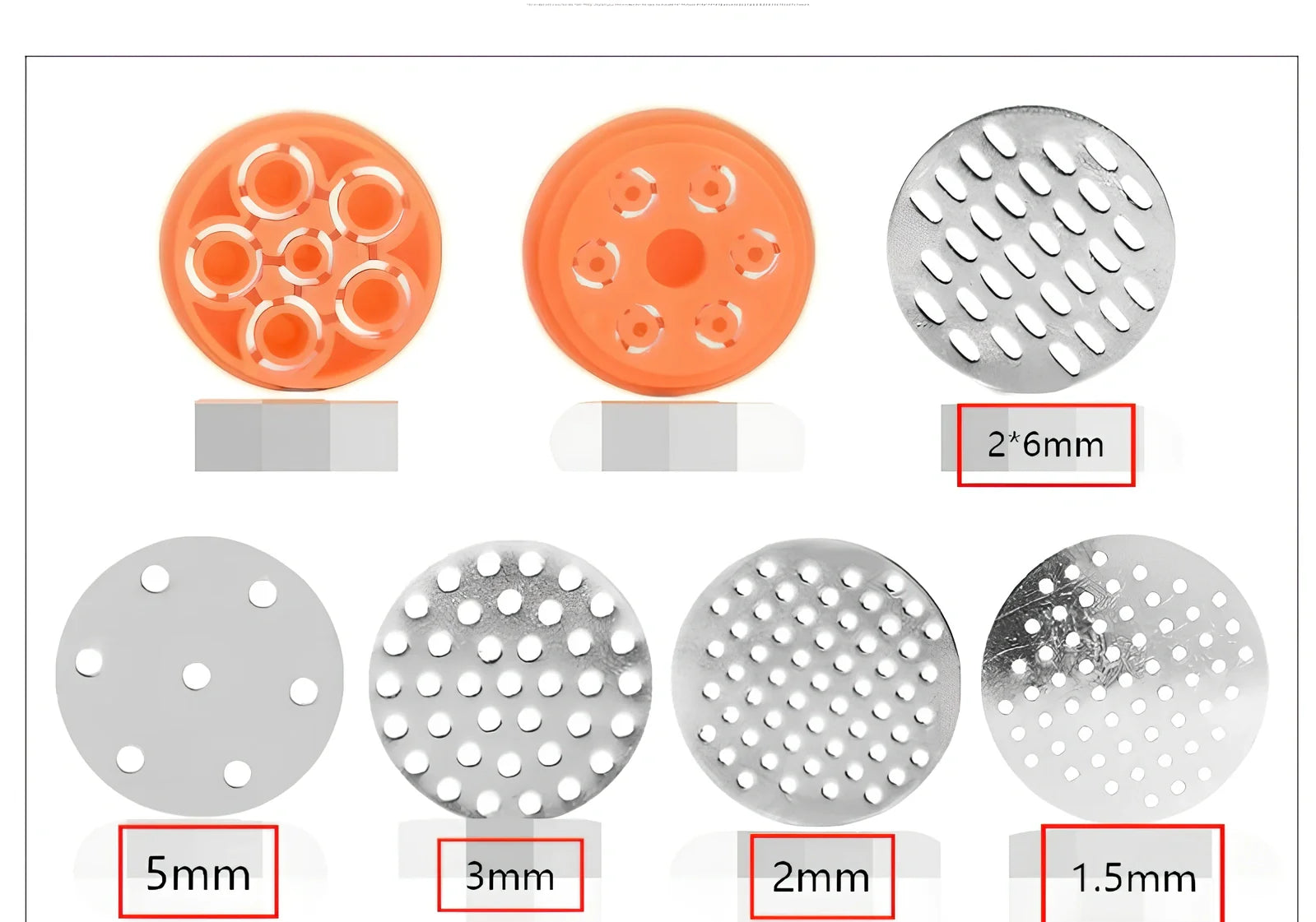 Small stainless steel pasta machine with seven mould attachments for home use