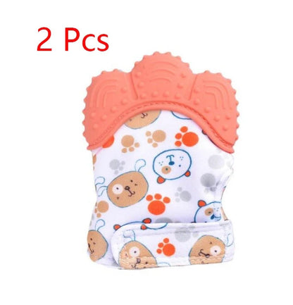 Baby silicone molar teething gloves in various colours with secure Velcro strap