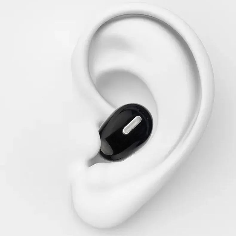 X9 single ear Bluetooth wireless headset in black or white, showing compact earplug design.