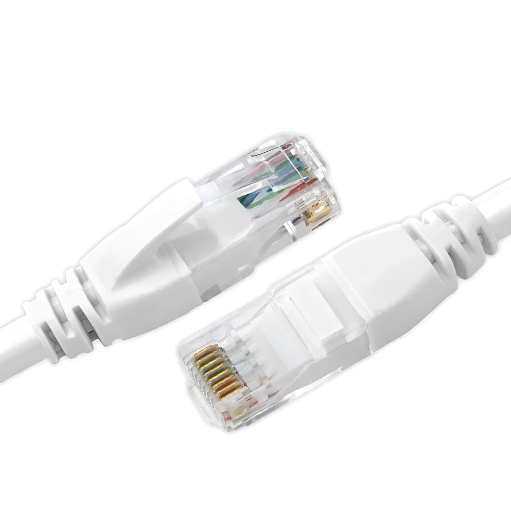 White Cat6 network cable with RJ45 connectors in various lengths including 1M to 50M for Ethernet networking