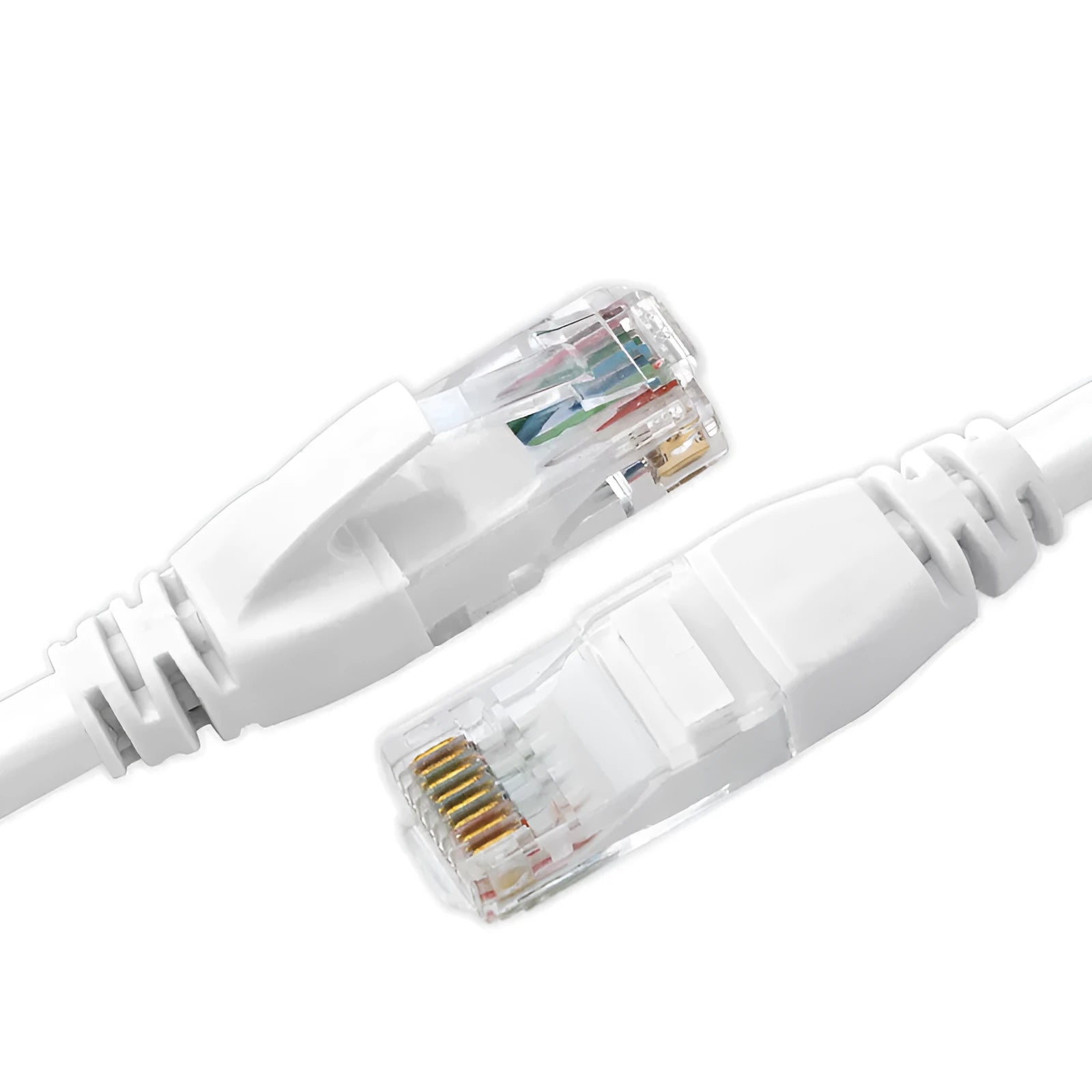 White Cat6 network cable with RJ45 connectors in various lengths including 1M to 50M for Ethernet networking
