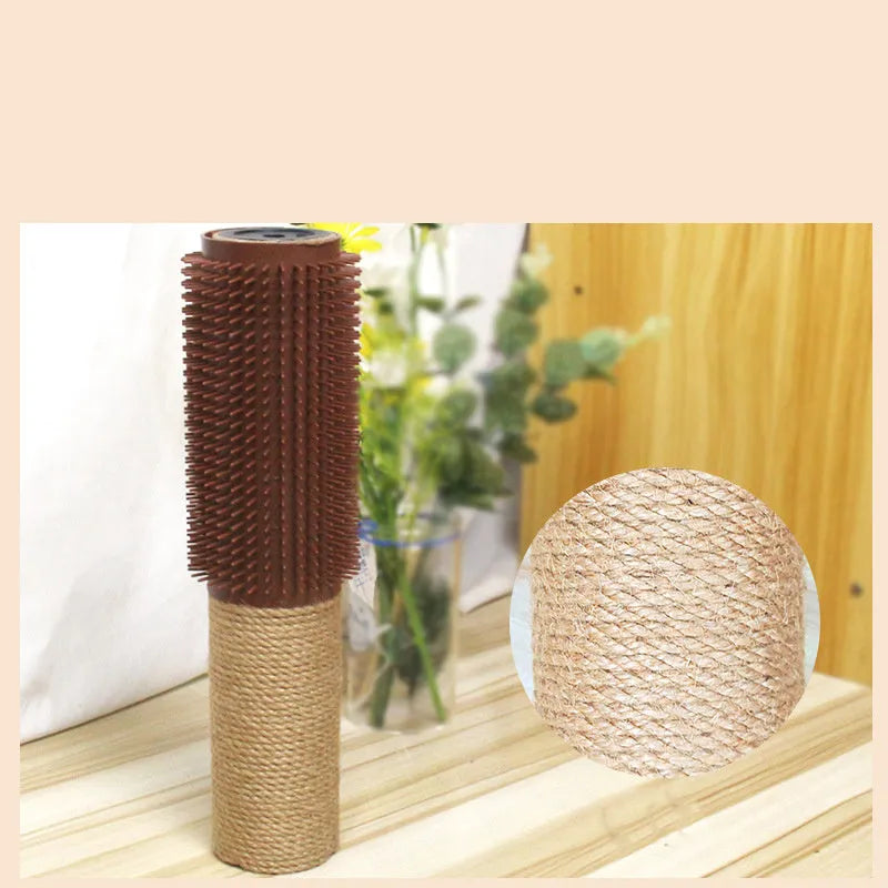 Brown cylindrical sisal scratching post for cats measuring 30cm tall with 5.8cm diameter