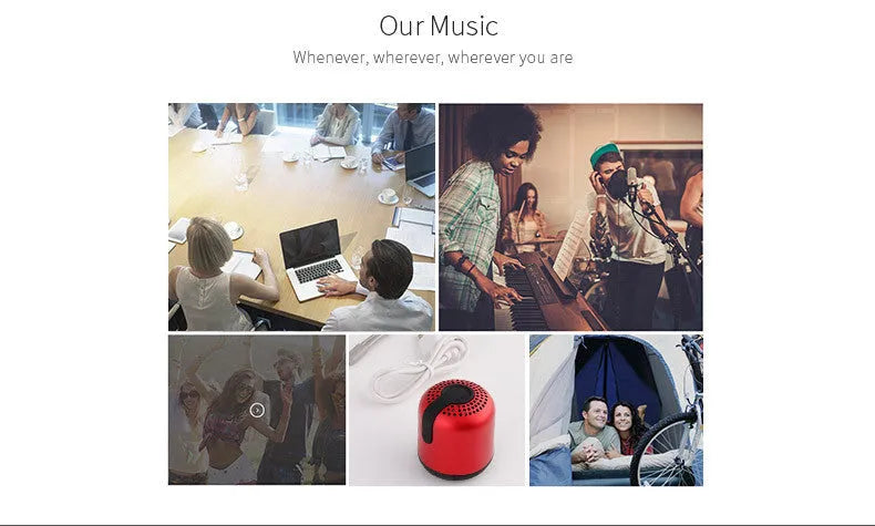 Hieha XQ11 cylindrical metal Bluetooth speaker in black, gold, pink, red, or silver colour.
