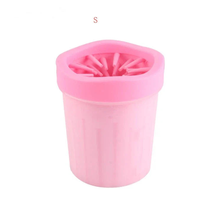 Premium Silicone Dog Paw Washer Cup in pink, blue, and green colors for easy and gentle cleaning of your dog's paws