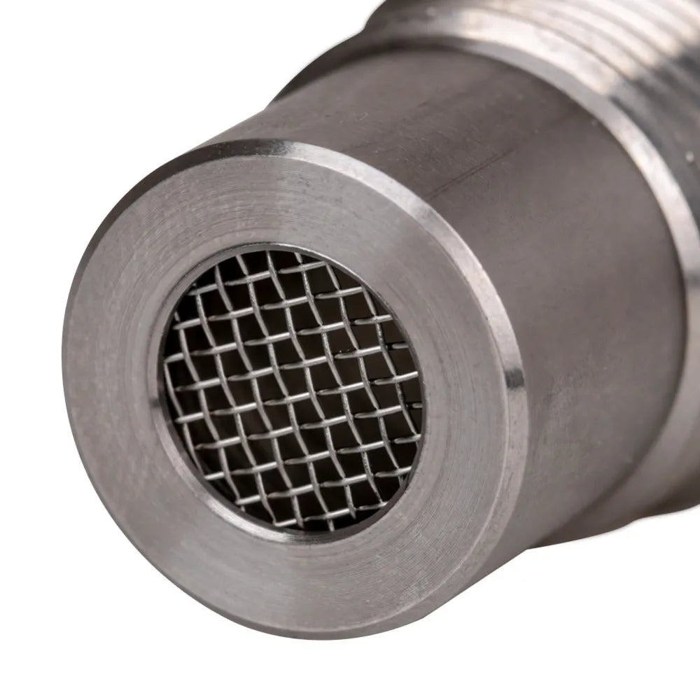 Silver stainless steel M18*1.5 oxygen sensor adapter 46.5mm length on black background