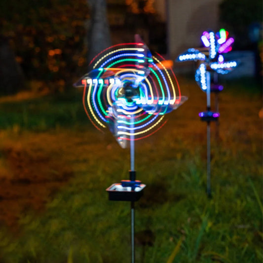 Solar-powered LED windmill light for garden and outdoor decoration