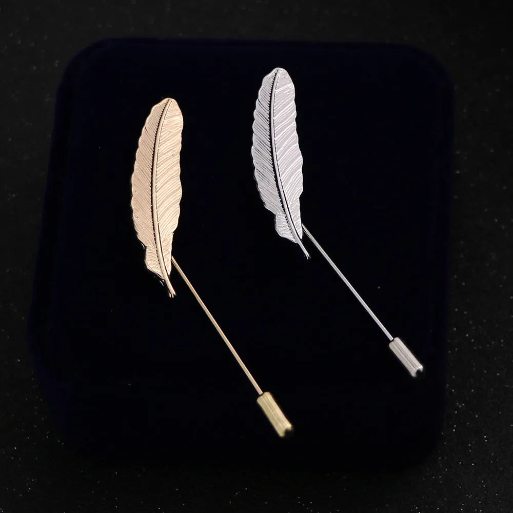 Men's feather brooch academic style alloy electroplated gold colour boutonniere suit decoration
