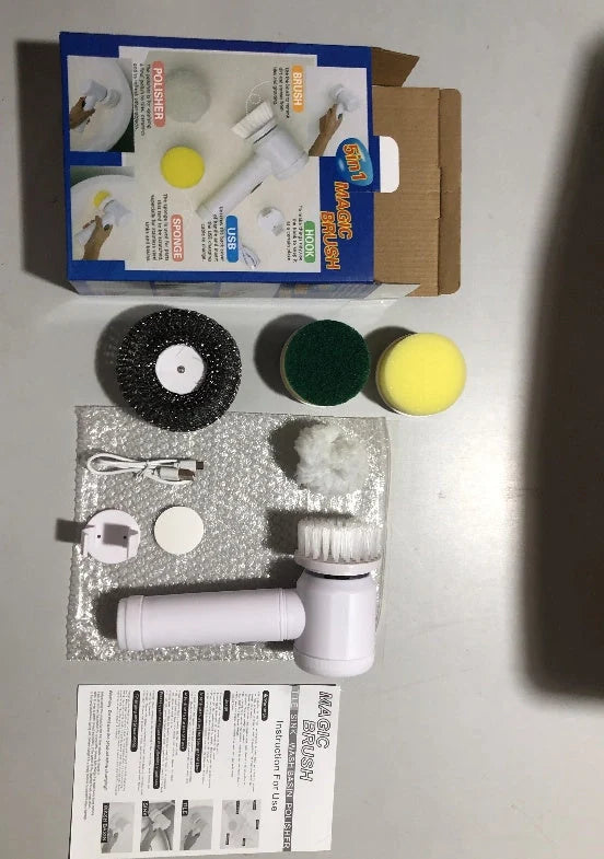 5-in-1 Electric Cleaning Brush with three interchangeable heads for versatile cleaning tasks