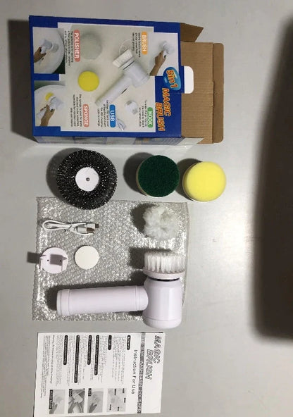 5-in-1 Electric Cleaning Brush with three interchangeable heads for versatile cleaning tasks