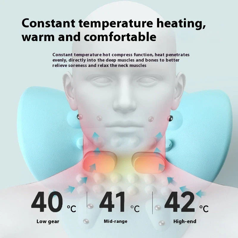 Heated Cervical Traction Neck Massager with adjustable massage settings and therapeutic heating function for personalized neck pain relief