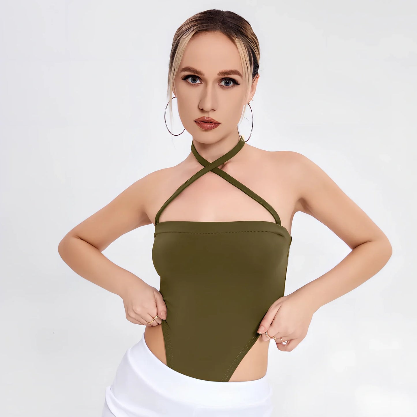Dark green women's one-shoulder bodysuit with short 15cm sleeves, 90% polyester 10% spandex, sizes S M L