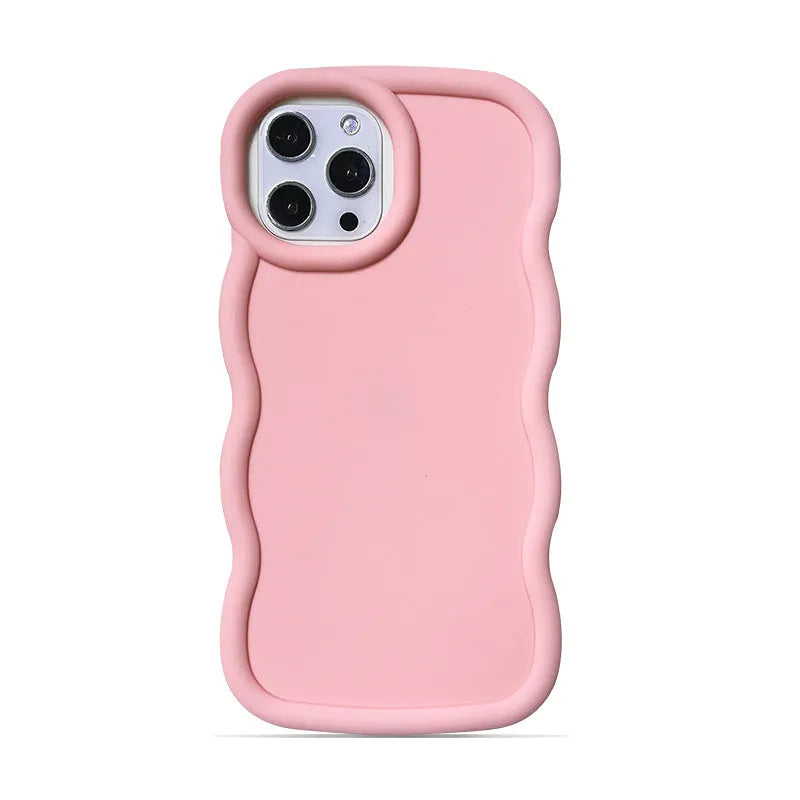 Macaron Big Wave TPU phone case for iPhone 16 Pro in light pink with frosted finish and wave pattern