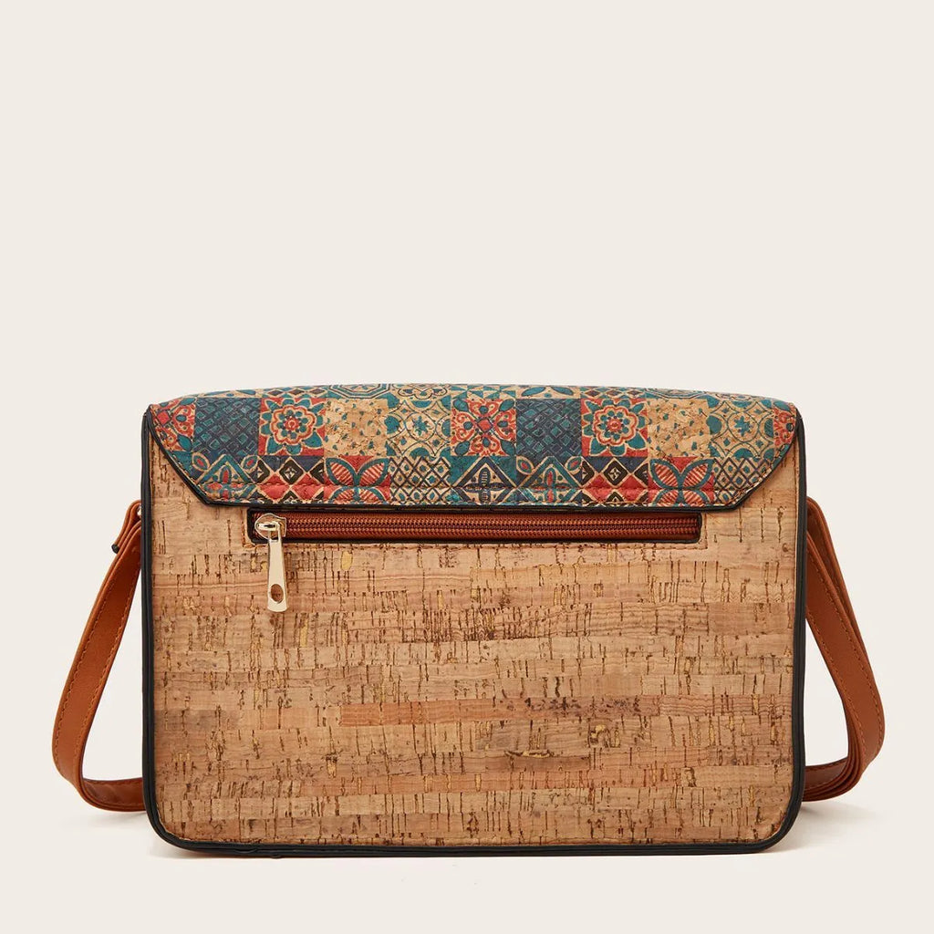 Women's printed crossbody shoulder bag in botanical design, made from medium-hardness PU material with large capacity.
