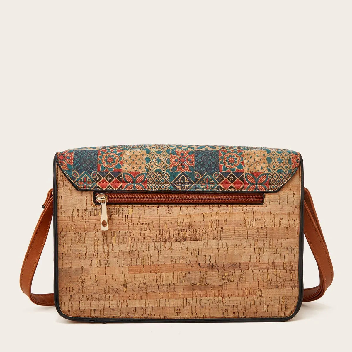 Women's printed crossbody shoulder bag in botanical design, made from medium-hardness PU material with large capacity.