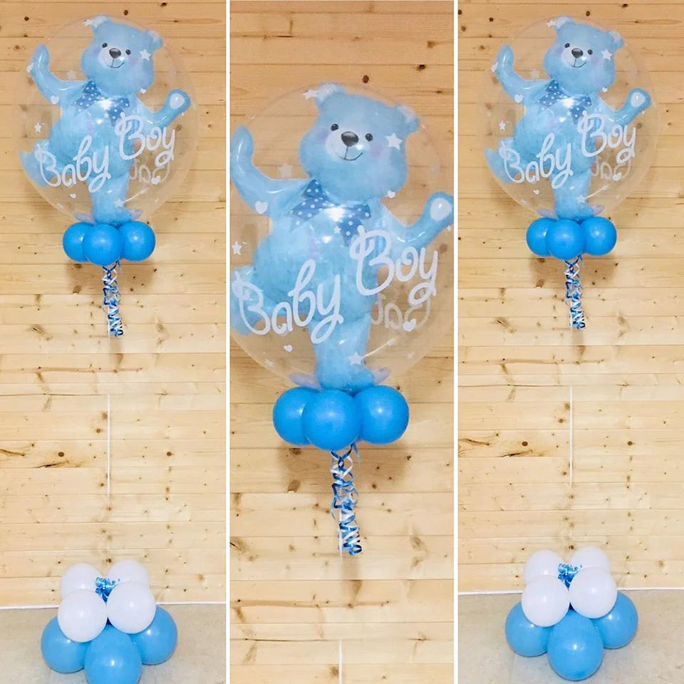 Bear transparent lifting balloon in pink and blue, durable nylon material, 59X69 cm