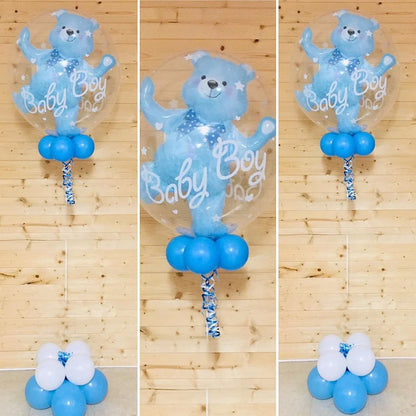 Bear transparent lifting balloon in pink and blue, durable nylon material, 59X69 cm