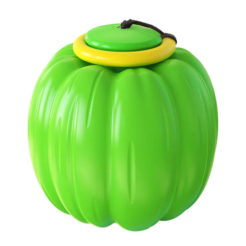 Green, orange, and yellow 69mm Halloween pumpkin dog training ball with squeaker