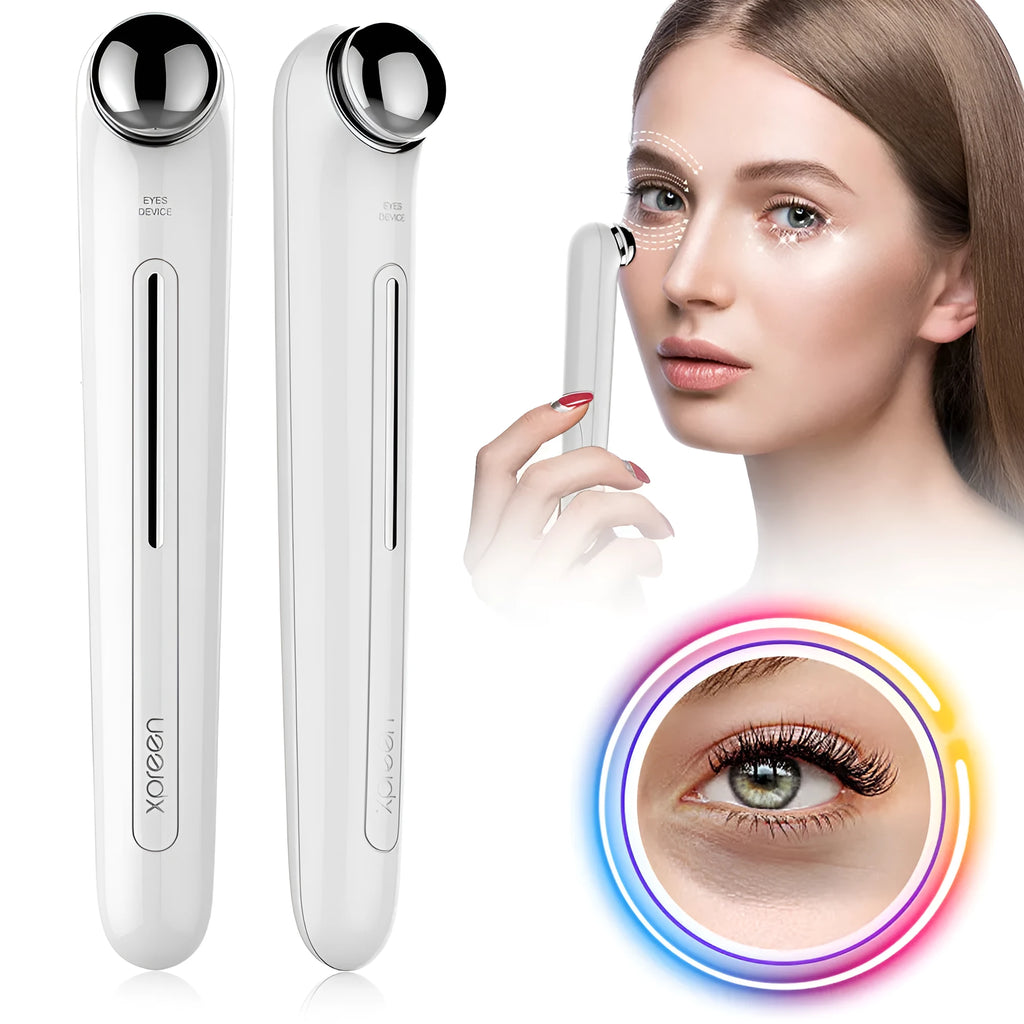 Beautefas portable eye massager in white with induction strip, 148mm size, on neutral background