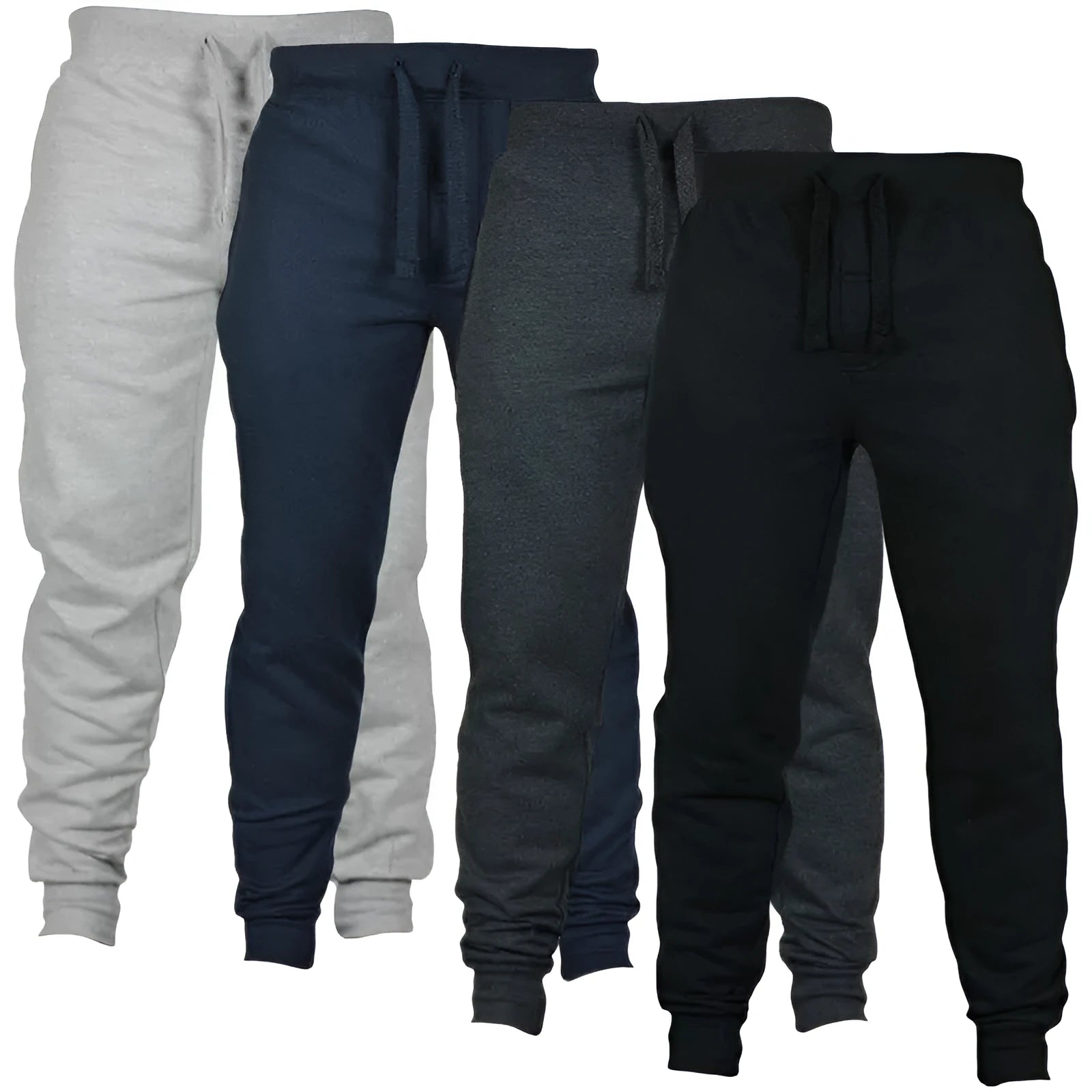 Men's black fleece casual pants with drawstring waist in loose fit pencil pant style