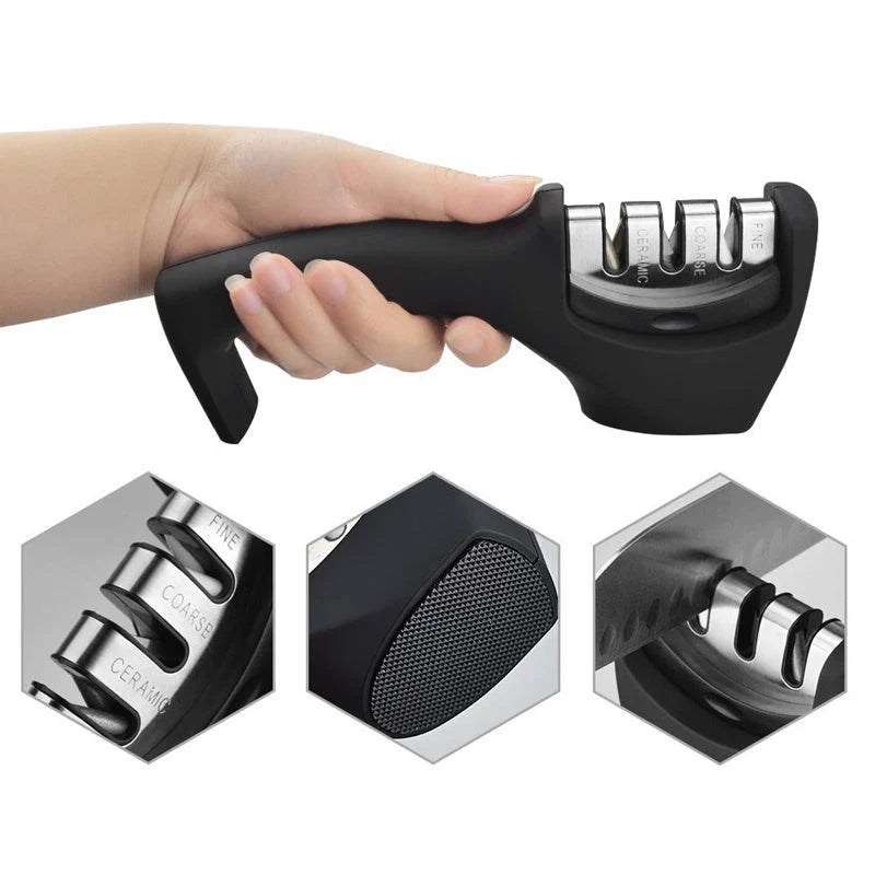 Professional Knife Sharpener with three-level sharpening and anti-slip base