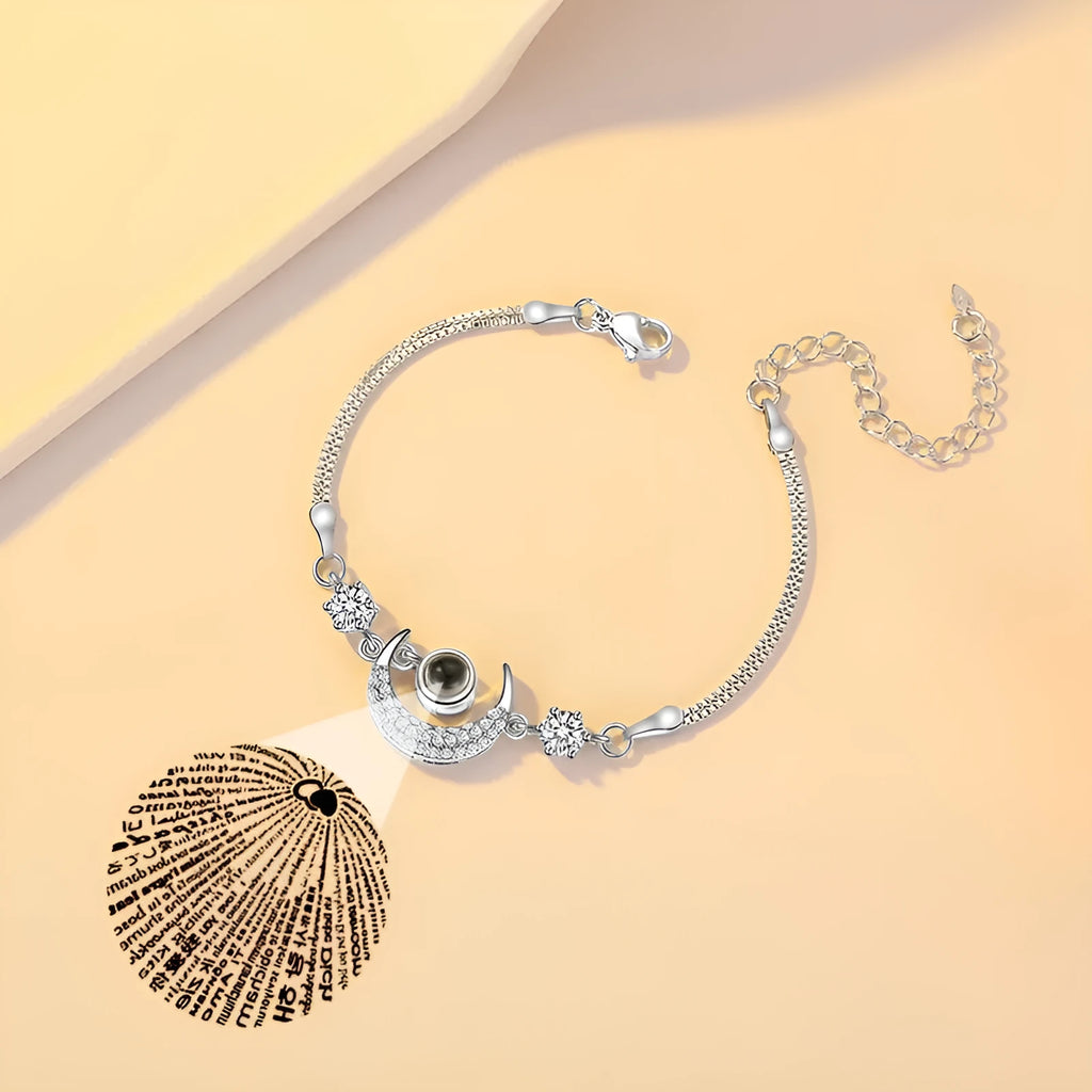 Korean style projection star moon charm bracelet in rose gold copper with diamond inlay