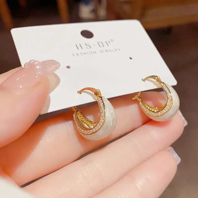Retro micro-inlaid drip oil ear clip for women copper thick real gold plating geometric shape red colour