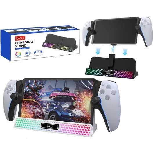 Charging base single fixed charger stand with RGB lamp for PS5 Portal in black