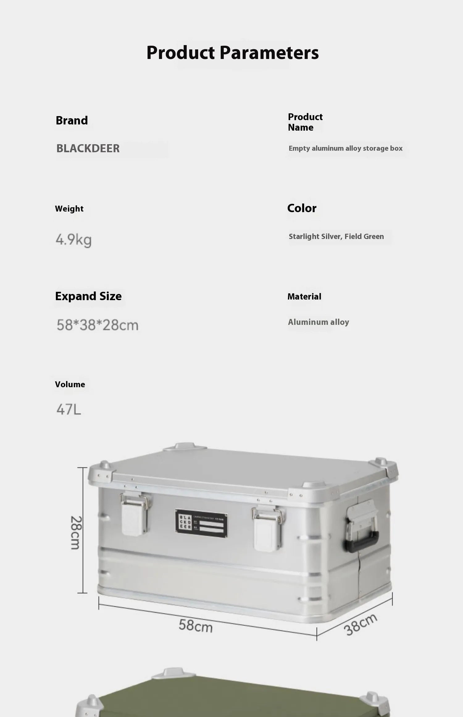 Field green aluminium alloy storage box for camping and vehicle use
