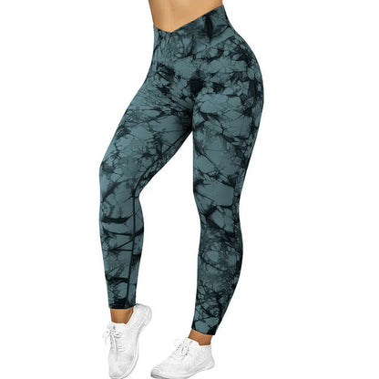 Women's seamless tie dye leggings with push-up design for fitness and yoga