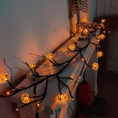 Premium Halloween LED Willow Vine Lights with Cute Bat and Pumpkin Accents for Indoor and Outdoor Decoration