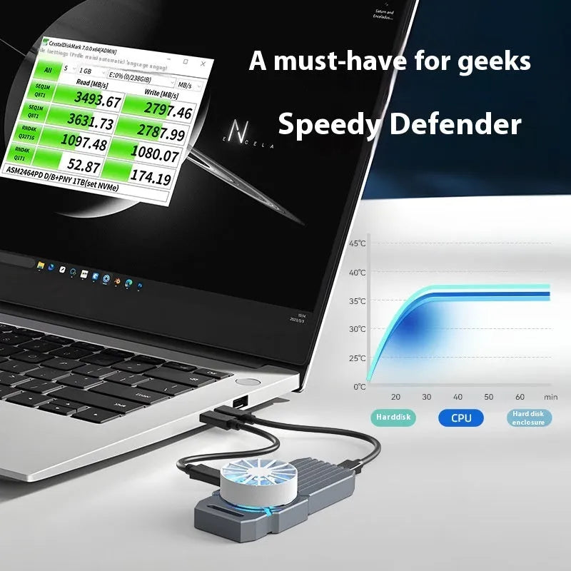Aluminium USB4 hard disk enclosure for NVMe M2 solid state drives with Type-C connection
