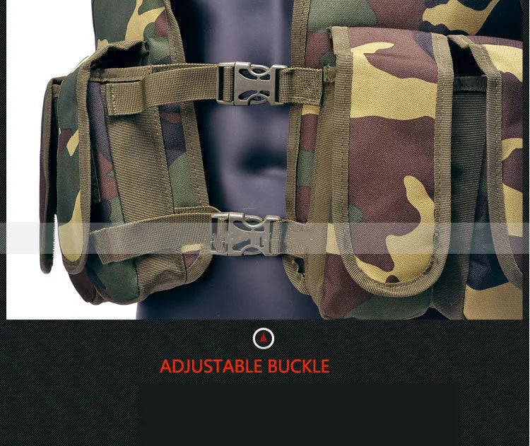 Lightweight tactical vest in jungle camouflage made from 600D polyester for outdoor training and camping