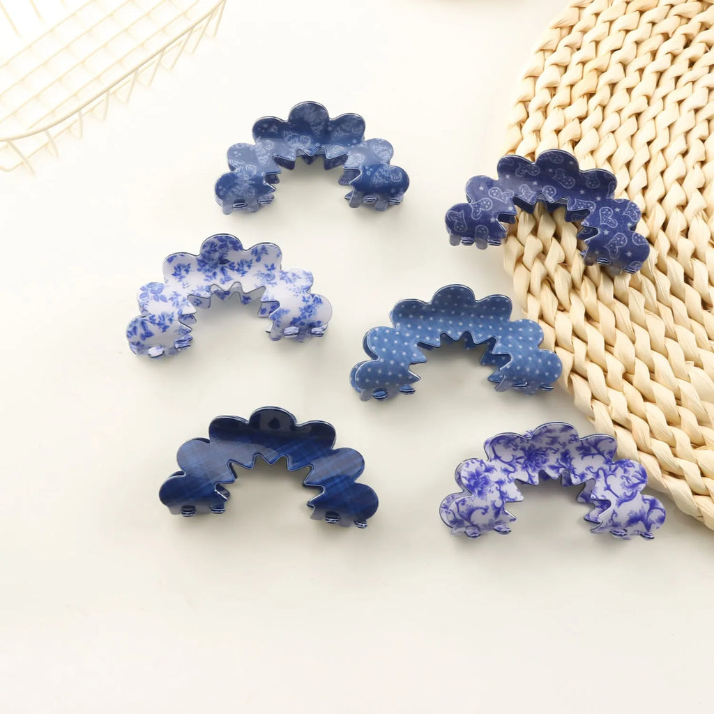 New Wave Grip Blue Series PVC barrette women's natural asymmetric back head hair clip in plaids pattern