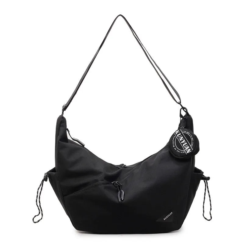 Soft cloth crossbody bag in beige with sandwich pocket and sewing line detail for daily use