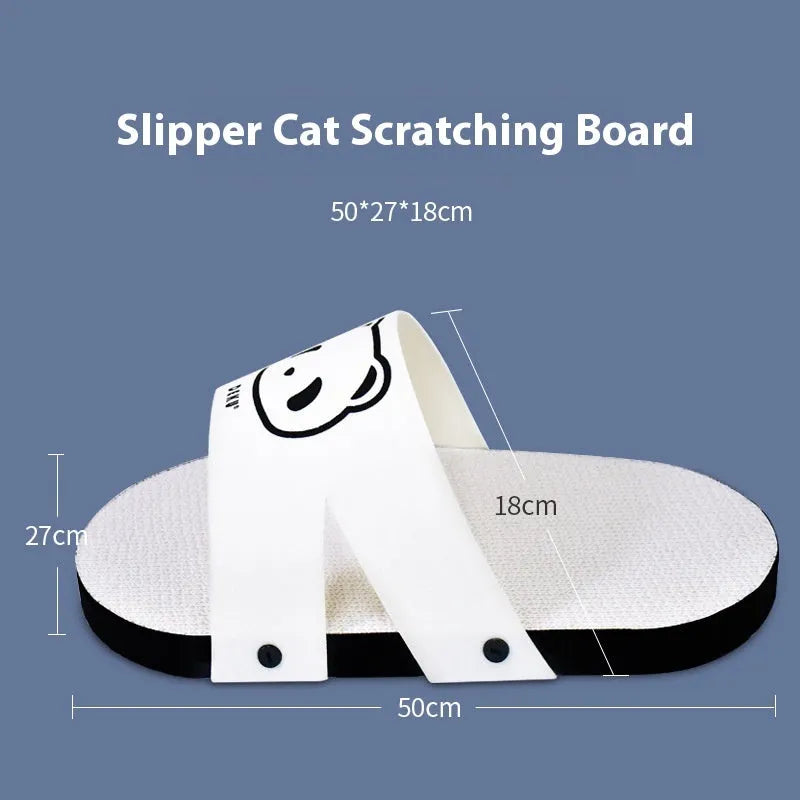 White slipper-shaped cat scratch board made from corrugated paper.