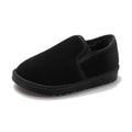 Fleece-lined flat snow boots in various colours showing low-top casual style and rubber sole.