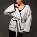 Loose lace-up knitted cardigan sweater coat in thick imitation cashmere fabric
