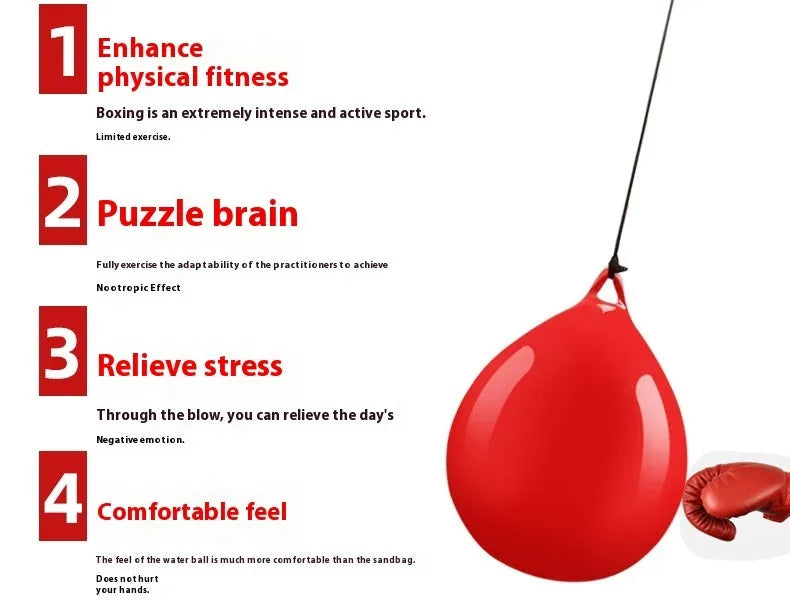 Red PVC water filled boxing reaction ball target with hook rope for hanging during training