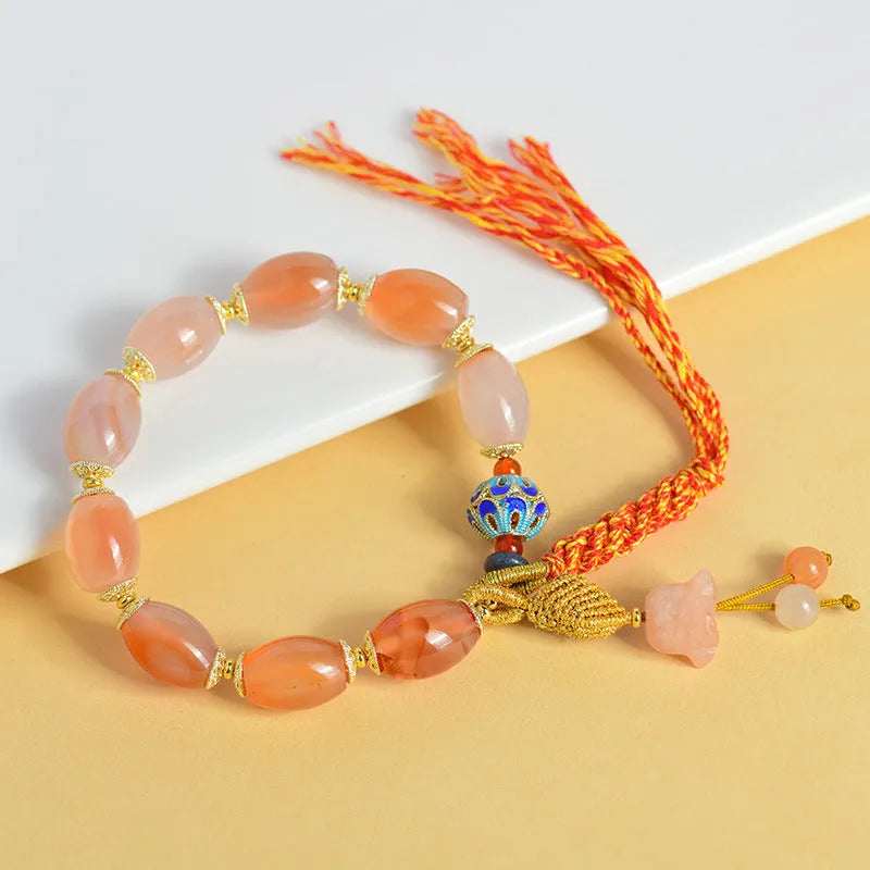 Jinsi jade agate Tibetan bracelet with carved lily flower motif and geometric shapes
